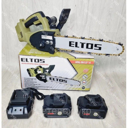 Пила цепная аккумуляторная Eltos АПЦ-20V/12-4 (20 V, Бесщеточная, 2 АКБ, шина 30 см,