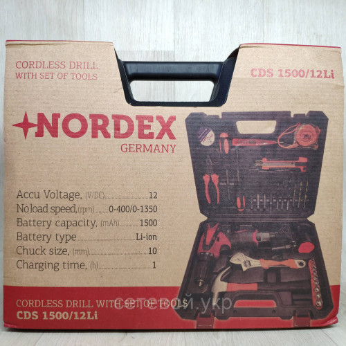 Шуруповерт аккумуляторный с набором инструментов NORDEX CDS 1500/12LI