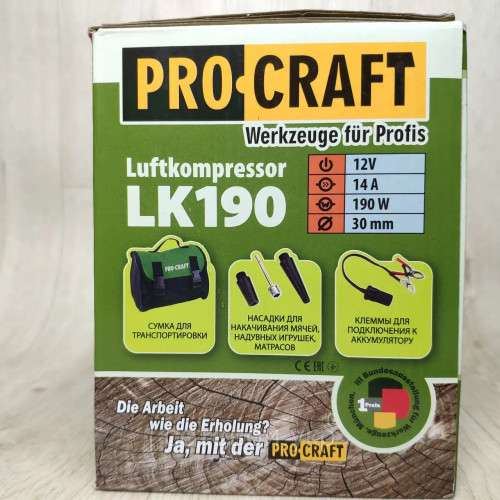 Автомобильный насос компрессор Procraft LK190 для подкачки колёс