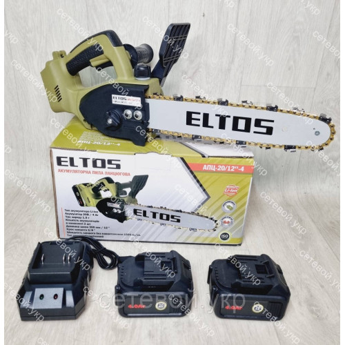 Пила цепная аккумуляторная Eltos АПЦ-20V/12-4 (20 V, Бесщеточная, 2 АКБ, шина 30 см,