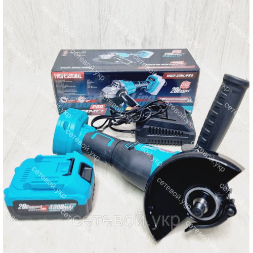 Аккумуляторная болгарка GRAND МШУ-20BL/PRO 1 аккумулятор 20В 4 Ач и зарядное устройство