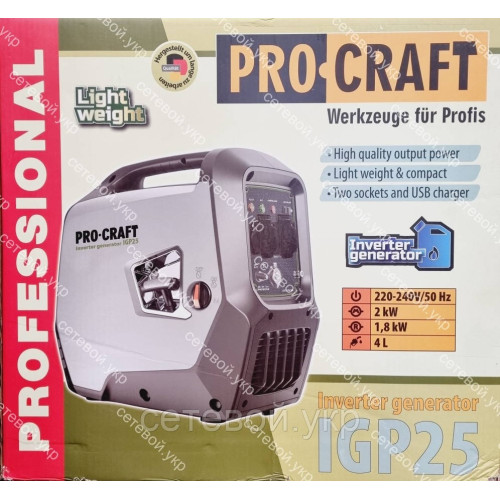 Генератор инверторный Procraft IGP25 1.8 кВт/2 кВт