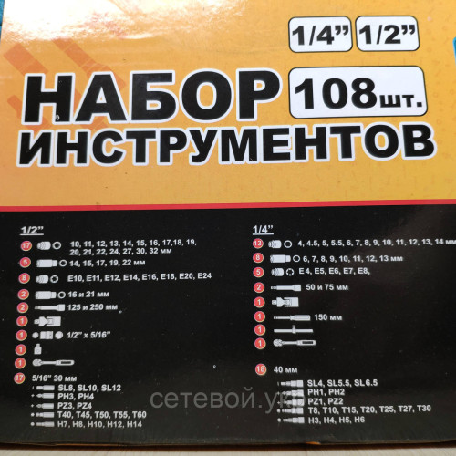 Набор ключей головок Титул 108 единиц инструментов