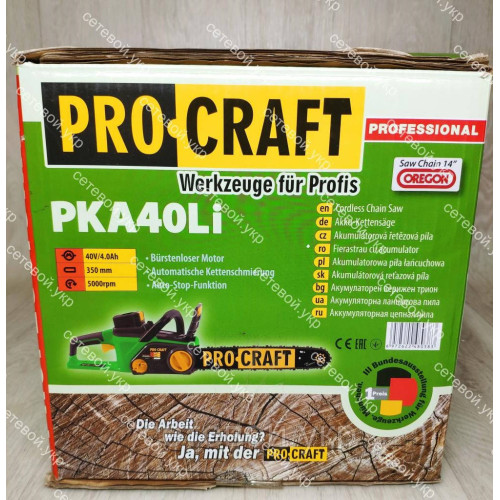 Мощная Аккумуляторная цепная пила  Procraft PKA40Li (40 В 4 Ач)
